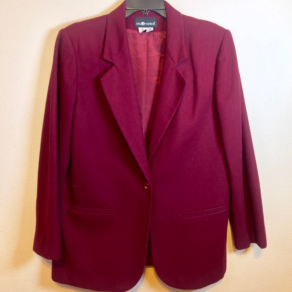 Sag Harbor Burgundy Single-Button Wool Blazer